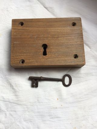 Vintage Left Handed Wooden Rim Lock With Key