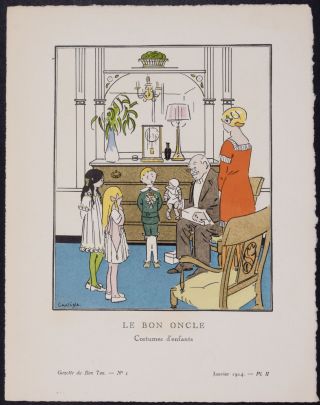 Bon Ton By Carlegle - Le Bon Oncle - 1914 Fashion Pochoir Lithograph