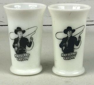 Set Of 2 Hopalong Cassidy Glass Milk Mugs Cups White Breakfast Vintage Rare 5 "
