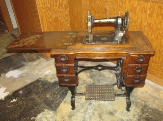 Antique White Treadle Sewing Machine Cabinet Stand Cast Iron