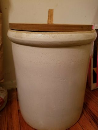 Antique 10 Gallon Blue Crown Stoneware Crock Pottery with lid 7