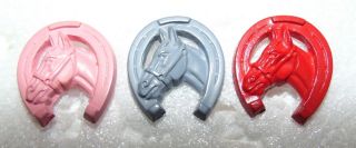 3 Vintage Plastic Horse Shoe W/horse Head Buttons 814