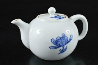 S3262: Japanese Arita - Ware Blue&white Flower Pattern Teapot Kyusu Sencha