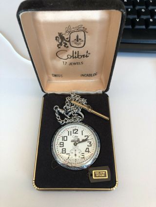 Colibri Of London 17 Jewel Incabloc Silver In Color Pocket Watch - W/ Box