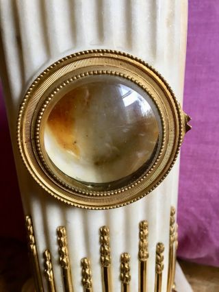 Antique French Empire White Marble & Bronze Ormolu Pillar Mantel Clock 7