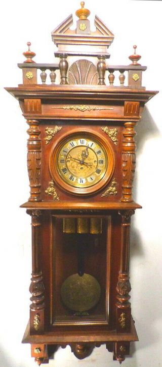 Walnut German Grand Sonnerie 3 Weight Driven Regulator Wall Clock - 1885 - Huge 51 "