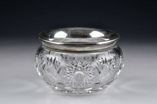 American Brilliant Cut Glass Bowl With Sterling Silver Rim