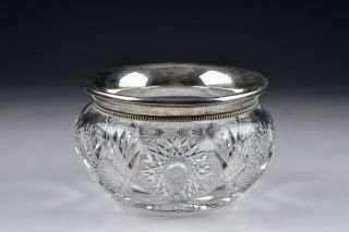 American Brilliant Cut Glass Bowl with Sterling Silver Rim 2