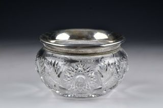 American Brilliant Cut Glass Bowl with Sterling Silver Rim 3