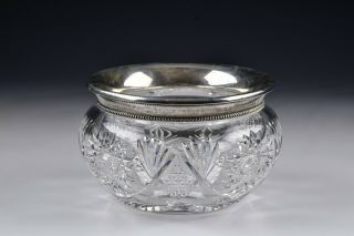 American Brilliant Cut Glass Bowl with Sterling Silver Rim 4