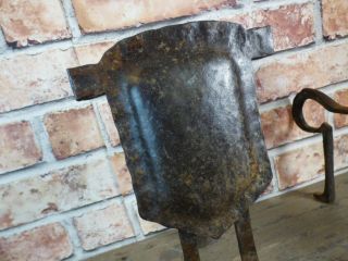 Large Signed Arts & Crafts Style Iron Firedogs With Hammered Shield Decoration. 3