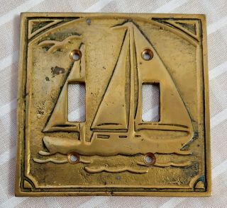 Vintage Brass Sailboat Double Light Switch Plate Cover Ship Seagull Beach House