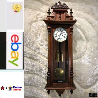 Vtg Antique Gustav Becker Germaney Vienna Strikes Wall Clock W 2 Brass Weigh