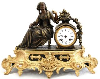 Antique Mantle Clock French 8 Day Stunning 2 Tone Figural Gilt C1855