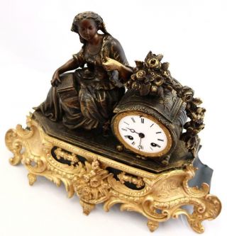Antique Mantle Clock French 8 Day Stunning 2 Tone Figural Gilt C1855 5