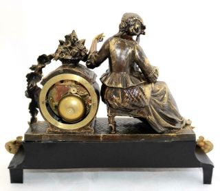 Antique Mantle Clock French 8 Day Stunning 2 Tone Figural Gilt C1855 9