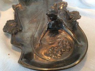 Art Nouveau WMF Style Achille Gamba Silvered Pewter Tray Maiden in River c 1900 2