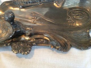 Art Nouveau WMF Style Achille Gamba Silvered Pewter Tray Maiden in River c 1900 3