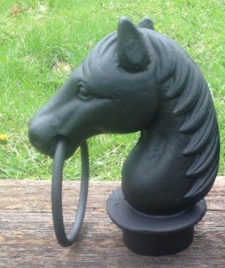 Cast Iron Single Horse Head With Ring Topper For Hitching Post Black Heavy