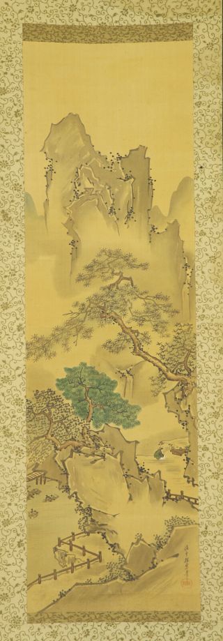 Japanese Hanging Scroll Art Painting Sansui Landscape Kano School E7821