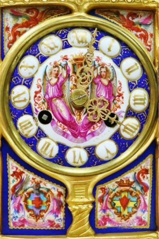 Rare Antique French 8Day Gothic Bronze & Sevres Porcelain Automaton Mantel Clock 9