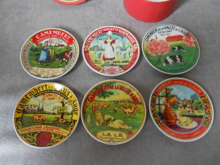 Set Of 6 French Ceramic Normandie Cheese Camembert Plates Stamped