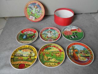 Set of 6 French Ceramic NORMANDIE cheese CAMEMBERT PLATES stamped 2
