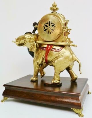 Rare Antique French 8 Day Gilt Metal Tiger Attacking Elephant Mantle Clock 10