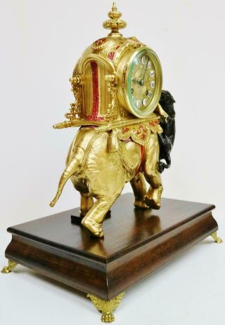 Rare Antique French 8 Day Gilt Metal Tiger Attacking Elephant Mantle Clock 3