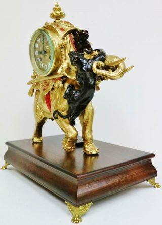 Rare Antique French 8 Day Gilt Metal Tiger Attacking Elephant Mantle Clock 7