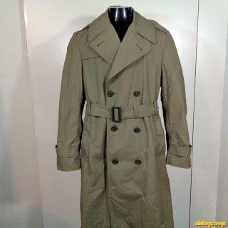 1982 Vtg Us Army Pewter Usmc Military Raincoat Rain Trench Coat Mens Xs 36l 36