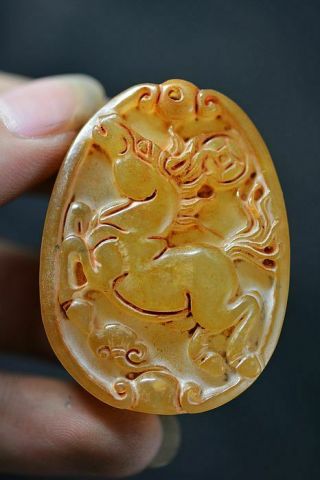 Delicate Chinese Old Jade Carved Horse Lucky Pendant J16