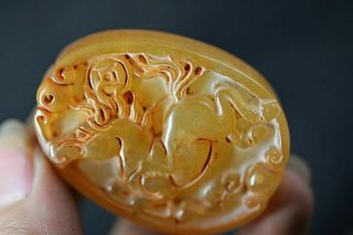 Delicate Chinese Old Jade Carved Horse Lucky Pendant J16 3