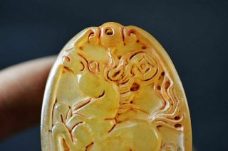 Delicate Chinese Old Jade Carved Horse Lucky Pendant J16 4