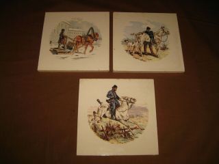 Antique 3 French Sarreguemines Tiles Russian Figures On Horse 1900s
