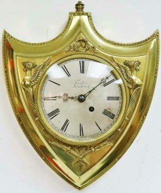 Antique English Regency Brass Single Fusee 8day Timepiece Cartel Dial Wall Clock
