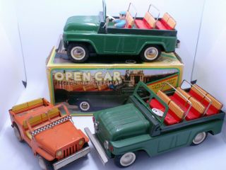 China Vintage Tin Toys Two Mf 959 Army Troop Car And Small Orange Jeep