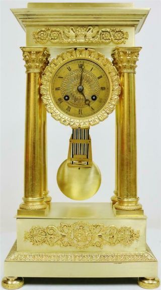 Rare Antique French Empire Bronze Ormolu Portico Table Regulator Mantle Clock