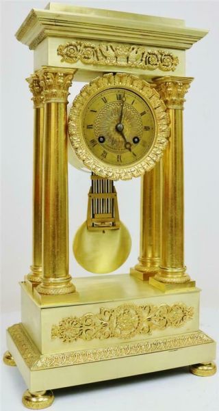 Rare Antique French Empire Bronze Ormolu Portico Table Regulator Mantle Clock 2