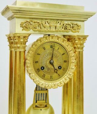 Rare Antique French Empire Bronze Ormolu Portico Table Regulator Mantle Clock 4