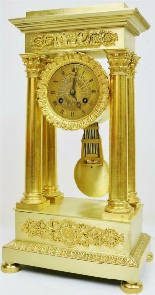 Rare Antique French Empire Bronze Ormolu Portico Table Regulator Mantle Clock 5