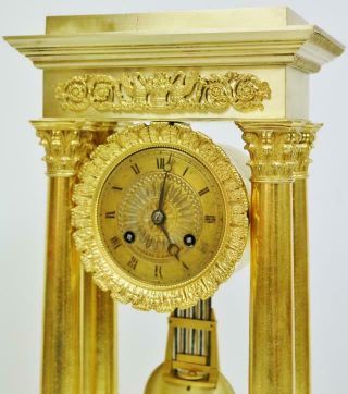 Rare Antique French Empire Bronze Ormolu Portico Table Regulator Mantle Clock 6