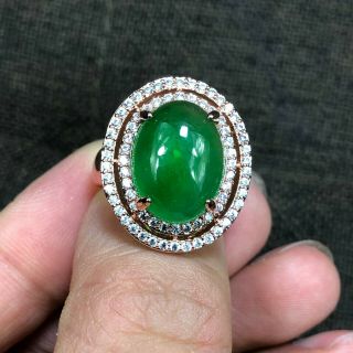 Rare Green Jadeite Jade Egg Shape Bead Handwork Chinese Collectible No.  8 - 12 Ring