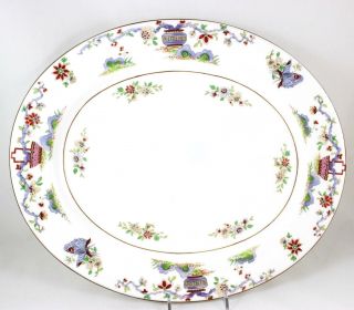 15 " Oval Serving Platter Royal Worcester China Pekin W9757 White Blue Butterfly