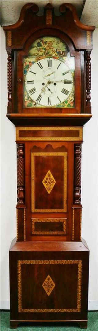 Antique Scottish 19thc 8 Day Mahogany & Marquetry Grandfather Longcase Clock