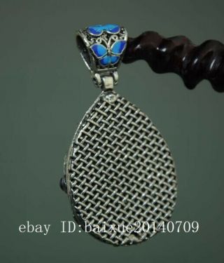 CHINA OLD INLAY SAPPHIRE CLOISONNE TIBETAN SILVER PENDANT A02 4