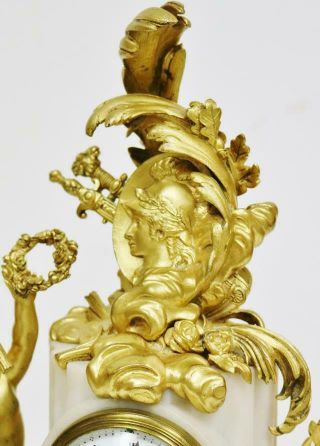 Antique French Empire White Marble & Bronze Ormolu Cherub Figurine Mantel Clock 6