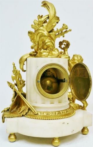 Antique French Empire White Marble & Bronze Ormolu Cherub Figurine Mantel Clock 9
