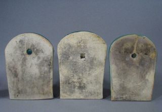 3 Antique Chinese Shiwan Pottery Wall Vases,  Planters,  1 Signed,  Green Glaze 4