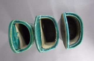 3 Antique Chinese Shiwan Pottery Wall Vases,  Planters,  1 Signed,  Green Glaze 6